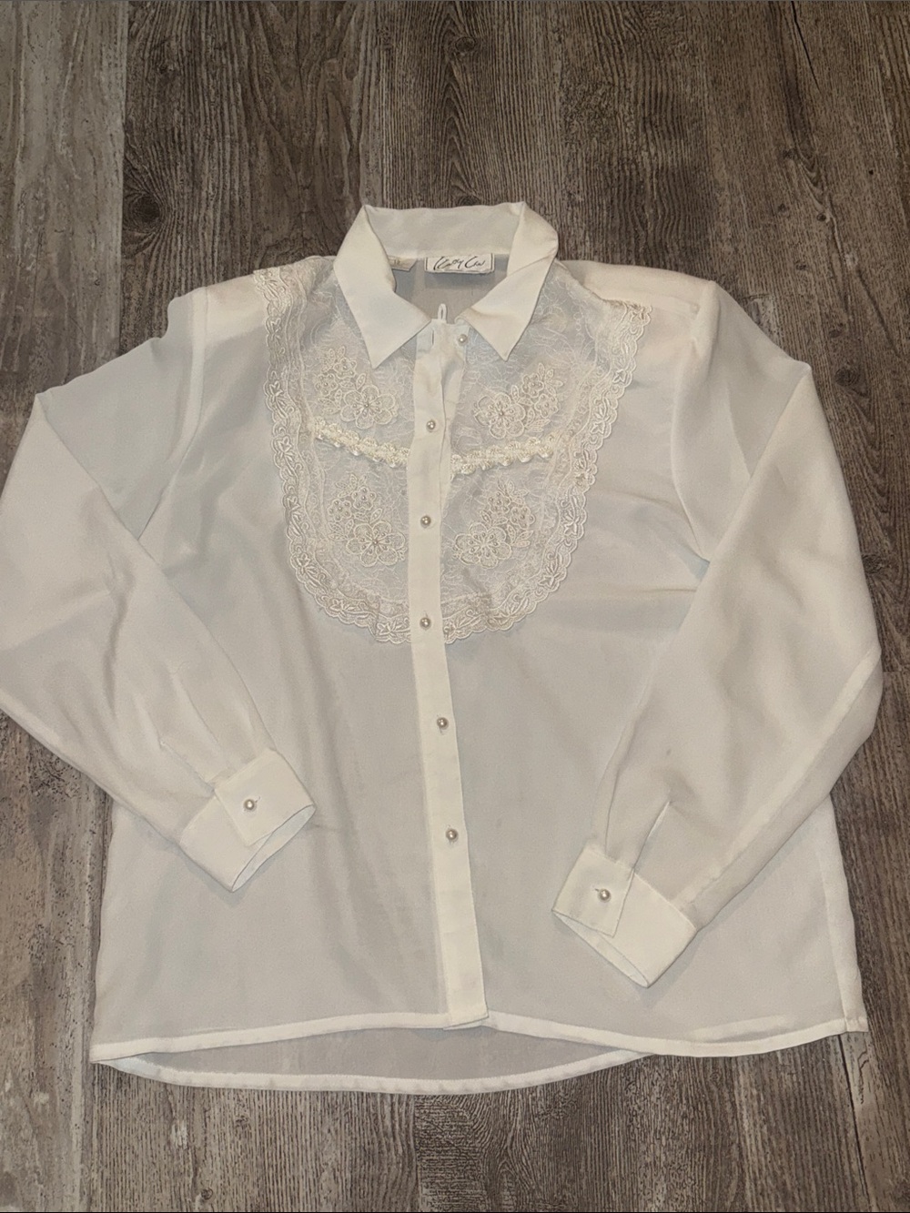 White Lace Bib Button-Down Blouse for Women